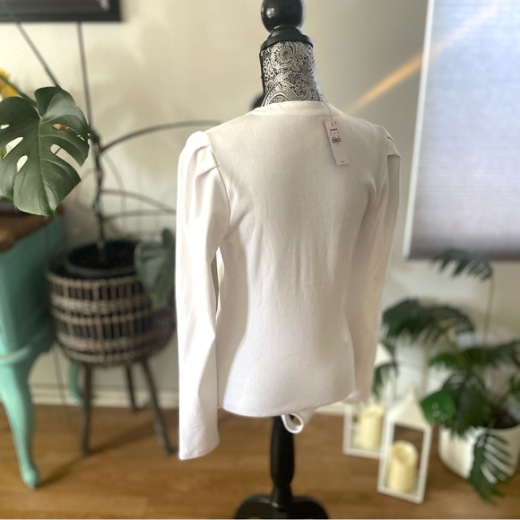 NWT Express Ribbed Puff Sleeve Button Front Henley Thong Bodysuit White Size L - Picture 5 of 8